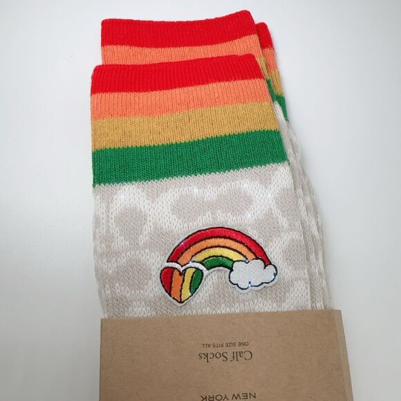 Coach CJ715 Cute Rainbow Signature Calf Length Socks Set Of Two NWT Org $78 - Picture 2 of 4